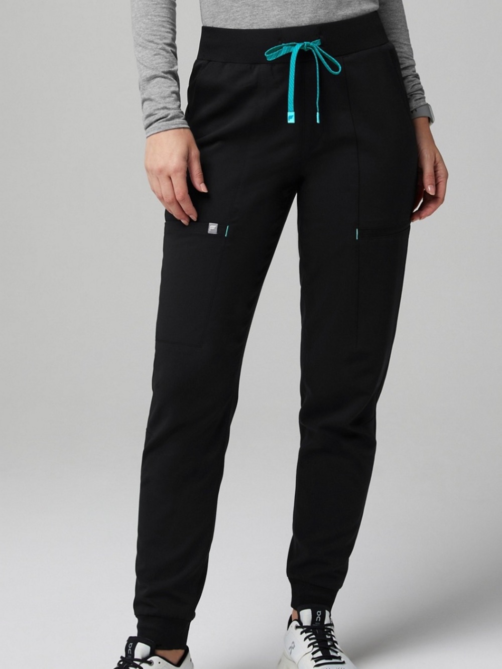 Fabletics Black Joggers with Teal Drawstring